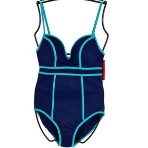 Spanx Shaping One-Piece Swimsuit Womens 12 Navy Teal Underwire New SPX-UWW/0714